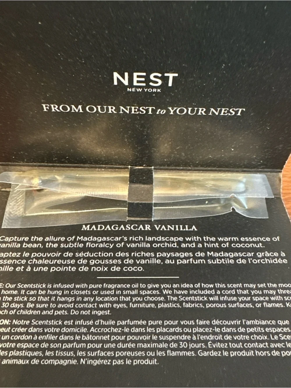 NEST Fragrances Madagascar Vanilla ScentStick - carded sample with sealed stick